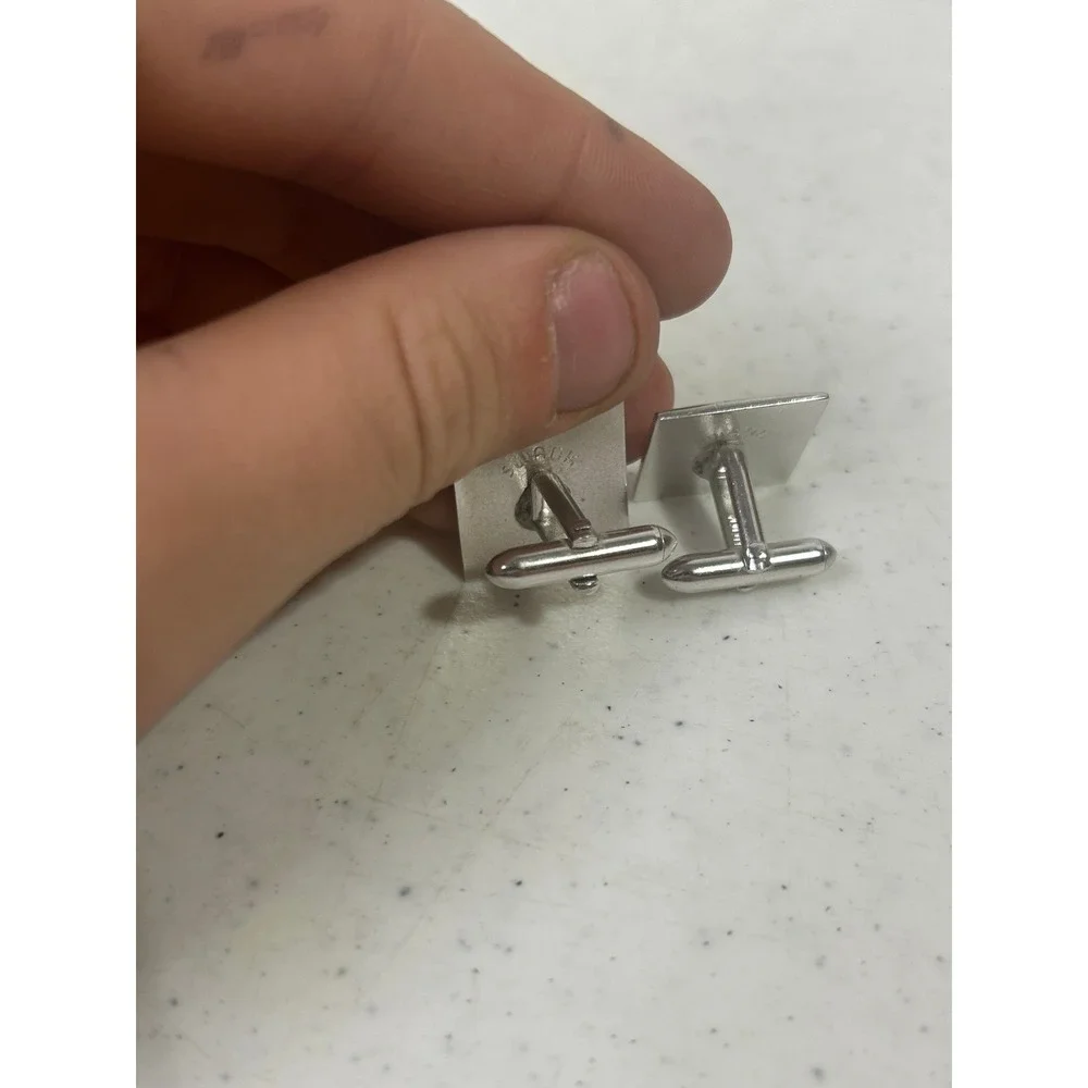 Swank Vintage Silver Tone Square Cufflinks Minimalist Embossed Formal Mens